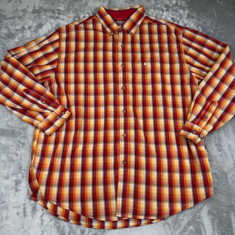Vintage Carhartt Shirt Mens XL Button Up Plaid Red Yellow Y2K Cotton